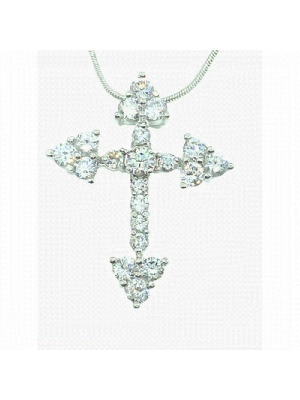 Crystal White Lab-Created Sapphires Cross Pendant Necklace